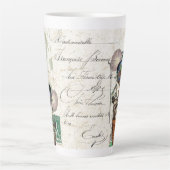 Ephemera Peacock Bird Blume Latte Tasse (Vorderseite)