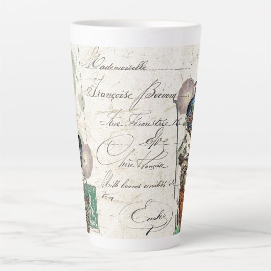 Ephemera Peacock Bird Blume Latte Tasse (Vorderseite)