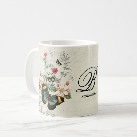 Ephemera Romantic Vintag Butterfells Monogramm Kaffeetasse (Vorderseite Links)