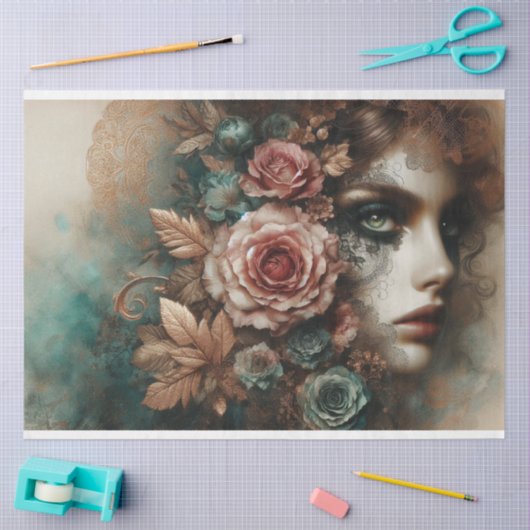 Ephemera Viktorianisch Lady, gotische Blumendekoup Seidenpapier (Basteln)