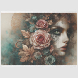 Ephemera Viktorianisch Lady, gotische Blumendekoup Seidenpapier