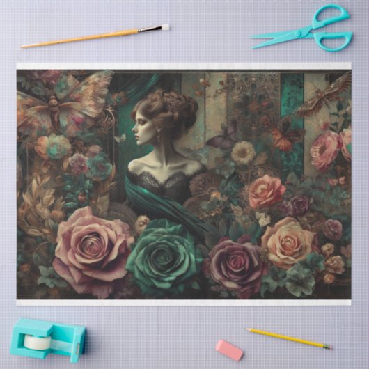 Ephemera Viktorianisch Lady, Rose, Blumendekoupage Seidenpapier (Basteln)