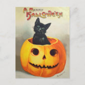 Ephemera Vintag Halloween Illustration Black Cat Postkarte (Vorderseite)