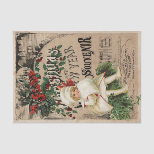 Ephemera Weihnachten Neues Jahr Souvenir Decoupage Seidenpapier (Vorderseite)