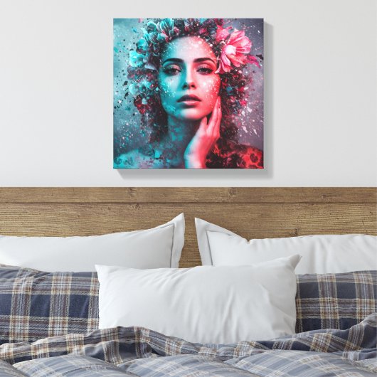 Ephemeral Bloom Stretched Canvas Print Leinwanddruck (Insitu (Schlafzimmer))