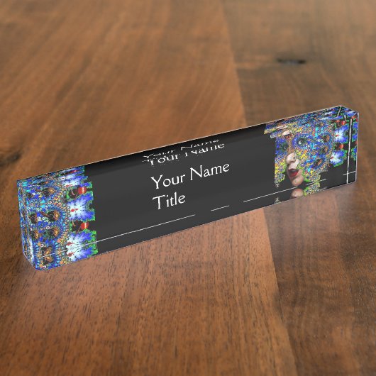 EPHEMERAL/FARBHAFTE FRAKTAL-MASKE IN BLAU SCHWARZ NAMENSPLAKETTE (Seite)