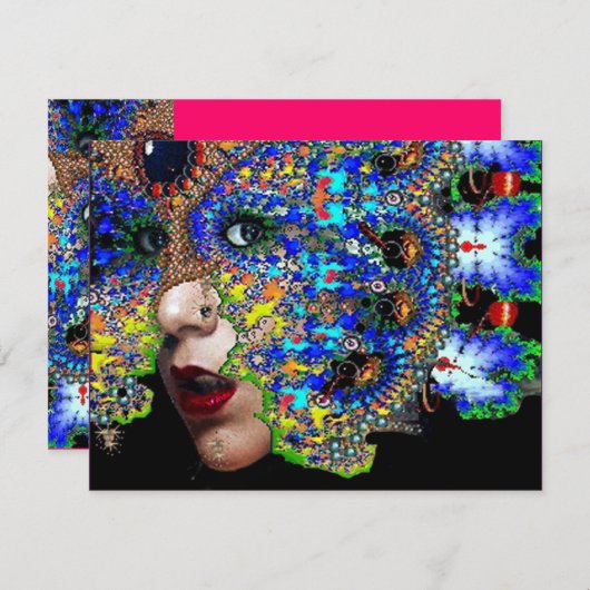 EPHEMERAL Mardi Gras Masquerade Ball fuchsia blau Ankündigung (Vorne/Hinten)