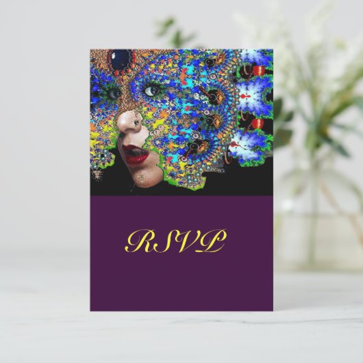 EPHEMERAL Mardi Gras Masquerade Ball UAwg RSVP Karte (Stehend Vorderseite)