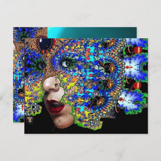 EPHEMERAL Mardi Gras Masquerade Party, Blau, Maske Einladung (Vorne/Hinten)