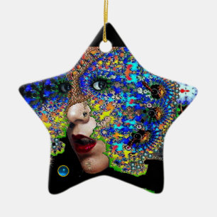 EPHEMERAL , Red Ruby , Blue Sapphire Star Keramik Ornament