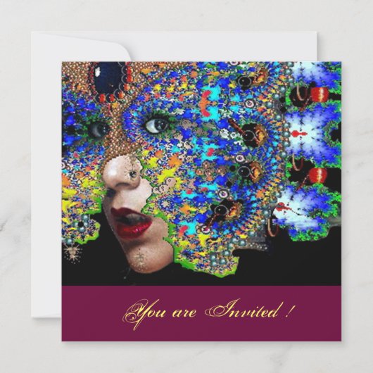 EPHEMERAL Sweet 16 masquerade Ball, blaue Maske Einladung (Vorderseite)