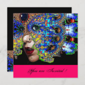 EPHEMERALMardi Gras Masquerade Ball, fuchsienschwa Einladung (Vorne/Hinten)