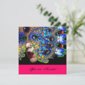 EPHEMERALMardi Gras Masquerade Ball, fuchsienschwa Einladung (Stehend Vorderseite)