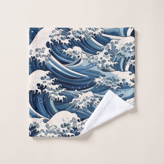 Ephemische Wappen: Hokusai Waves remaged Badhandtuch Set (Waschlappen)