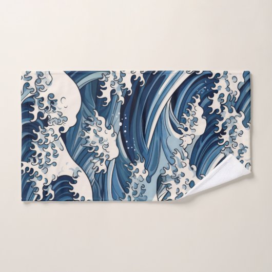 Ephemische Wappen: Hokusai Waves remaged Badhandtuch Set (Handtuch)