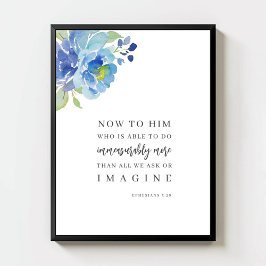 Epheser 3:20 Wasserfarbe Blau Florales Bibelvers  Poster