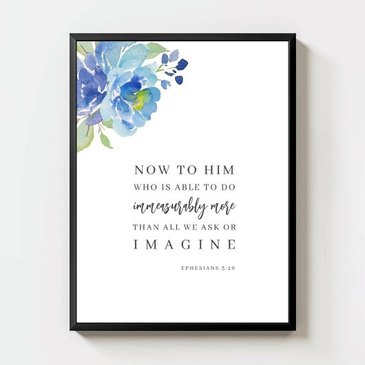 Epheser 3:20 Wasserfarbe Blau Florales Bibelvers Poster