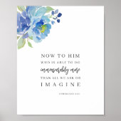 Epheser 3:20 Wasserfarbe Blau Florales Bibelvers Poster (Vorne)