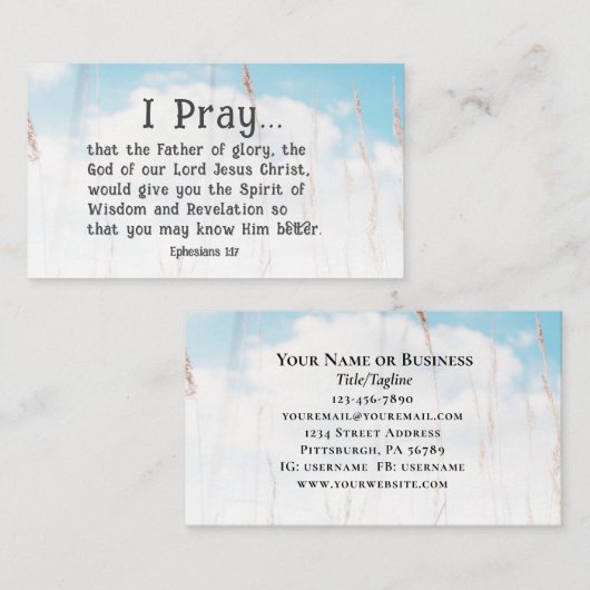 Ephesianer 1:17 Bibelgebet für die Weisheitsoffenb Visitenkarte (Vorne/Hinten)