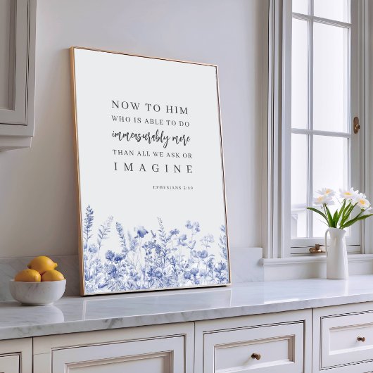 Ephesians 3:20 Chinoiserie Floral Bible Verse Poster