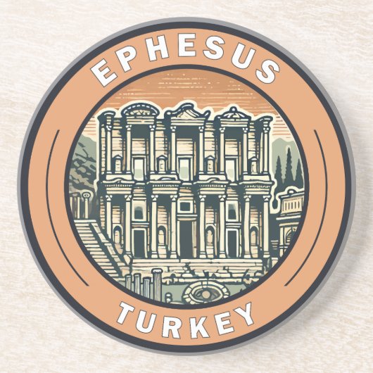 Ephesus Turkey Illustration Travel Art Abzeichen Getränkeuntersetzer (Vorne)