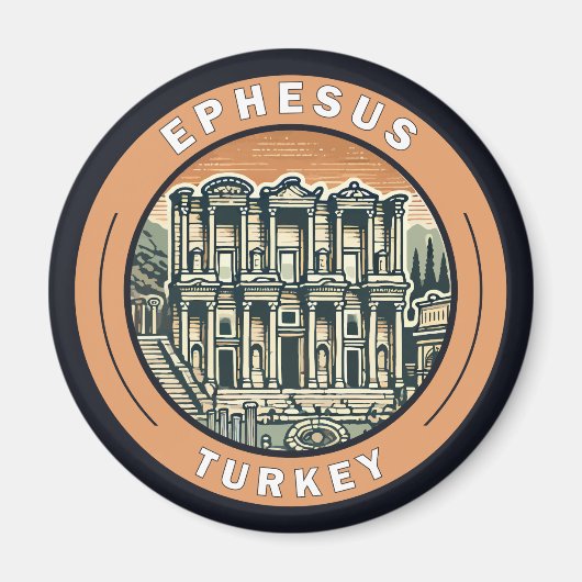 Ephesus Turkey Illustration Travel Art Abzeichen Magnet (Vorne)