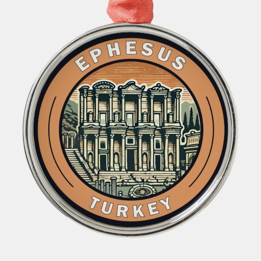 Ephesus Turkey Illustration Travel Art Abzeichen Ornament Aus Metall (Vorne)