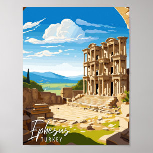 Ephesus Turkey Vintage Illustration Poster