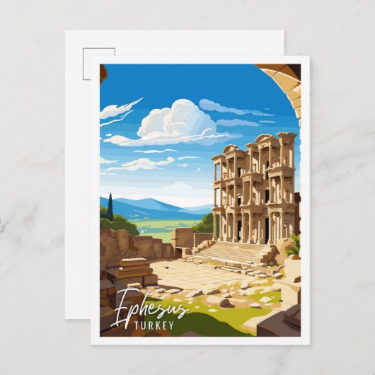 Ephesus Turkey Vintage Illustration Postkarte (Vorne/Hinten)