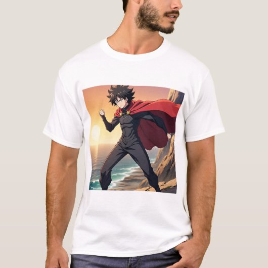 Epic Anime Hero at Sunset – Powerful Warrior with  T-Shirt (Vorderseite)
