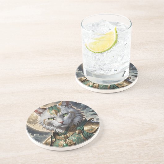 Epic Armored Cat Warrior Getränkeuntersetzer (Seite)