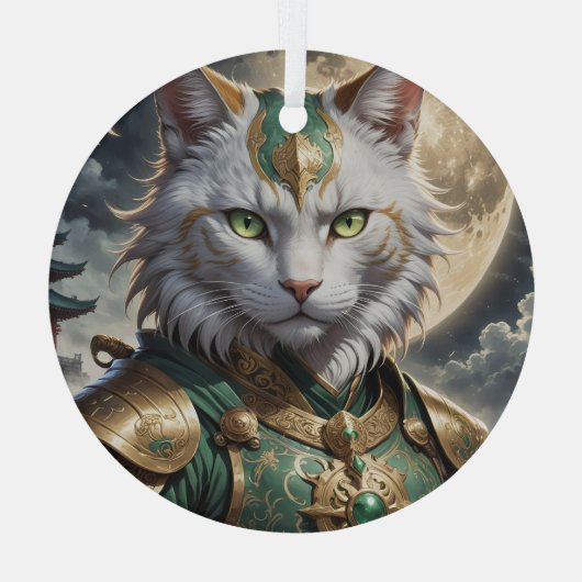 Epic Armored Cat Warrior Ornament Aus Glas (Rückseite)