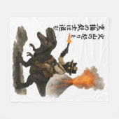Epic Black Cat Cowboy Riding Dinosaur with Volcano Fleecedecke (Vorderseite (Horizontal))