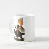 Epic Black Cat Cowboy Riding Dinosaur with Volcano Kaffeetasse (Vorderseite Links)