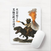 Epic Black Cat Cowboy Riding Dinosaur with Volcano Mousepad (Mit Mouse)