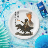 Epic Black Cat Cowboy Riding Dinosaur with Volcano Pappteller (Party)