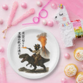 Epic Black Cat Cowboy Riding Dinosaur with Volcano Pappteller (Party)