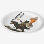 Epic Black Cat Cowboy Riding Dinosaur with Volcano Pappteller (Schrägansicht)