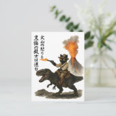 Epic Black Cat Cowboy Riding Dinosaur with Volcano Postkarte (Stehend Vorderseite)