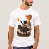 Epic Black Cat Cowboy Riding Dinosaurier mit Vulka T-Shirt (Vorderseite)