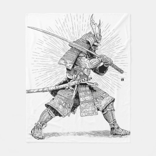 Epic Black Samurai Warrior Ink Drawing Blanket Fleecedecke (Vorderseite)