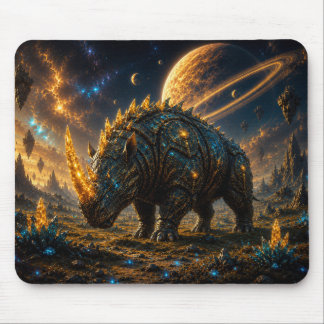 Epic Blue & Gold Armored Space Rhino Mouse Pad Mousepad