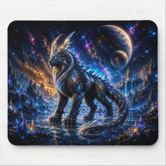 Epic Blue & Gold Celestial Wolf Mouse Pad Mousepad