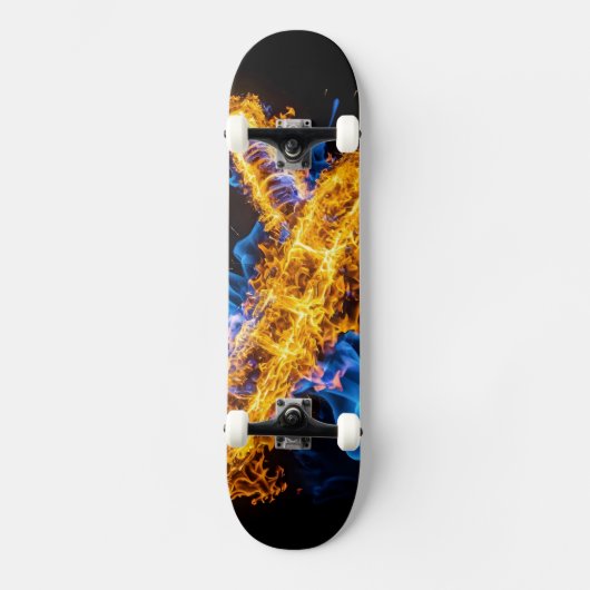 Epic Blue Orange Flame Abstract Magic Energy Skateboard (Vorderseite)