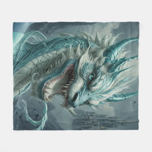 Epic Blue Storm Dragon Fleecedecke (Vorderseite (Horizontal))