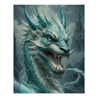 Epic Blue Storm Dragon Poster