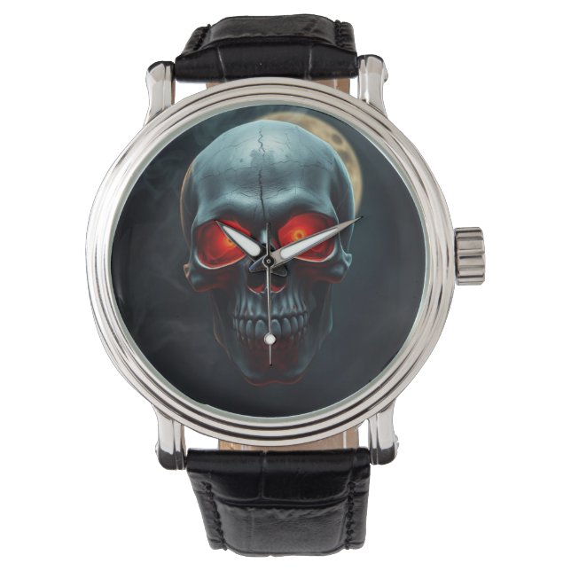 Epic Burning-Eye Skull Watch for Spooky Nights Armbanduhr (Vorderseite)