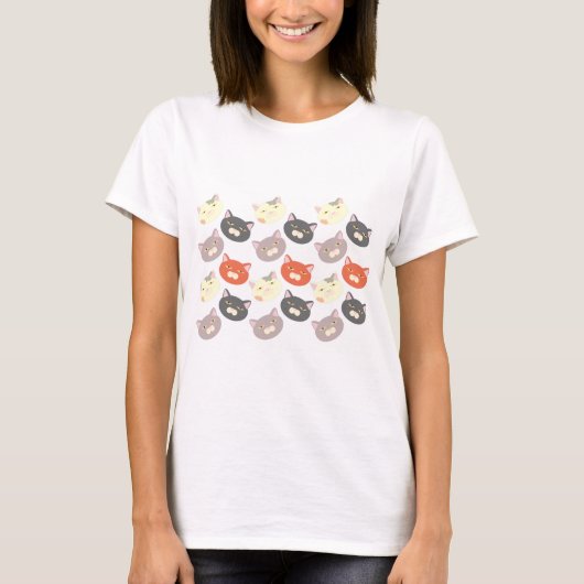 Epic Cat Heads Cartoon Fun Pattern Time T-Shirt (Vorderseite)