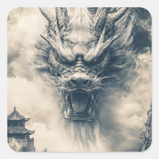 Epic Chinese Dragon Illustration Quadratischer Aufkleber