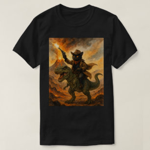 Epic Cowboy Cat Riding Dinosaur - Bold Watercolor T-Shirt